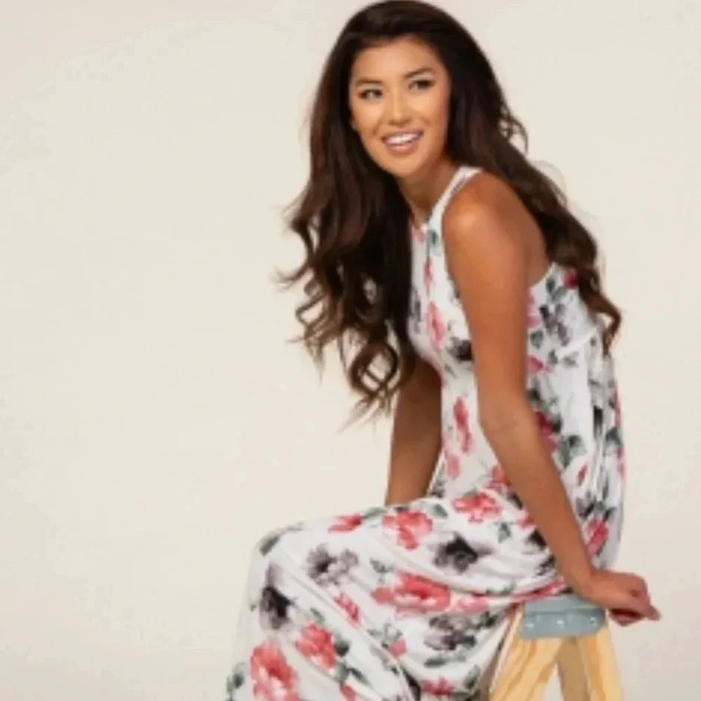 NewPink Blush Maxi Floral Maternity Dress - Picture 10 of 11